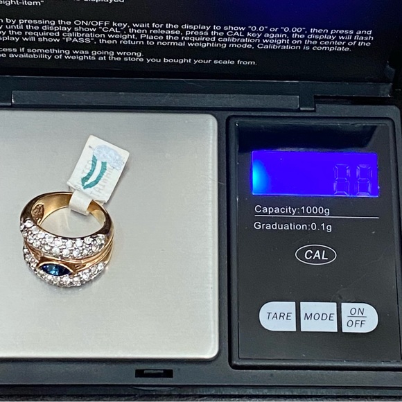 Vintage Blue Sapphire Rhinestone Gold-plated Statement Ring Size 6 - Picture 5 of 15